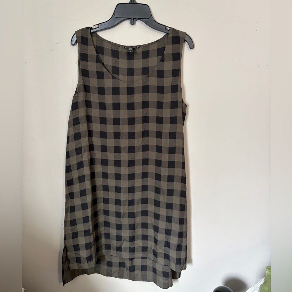 Eileen Fisher Buffalo Check Printed Silk Tunic Green Size S